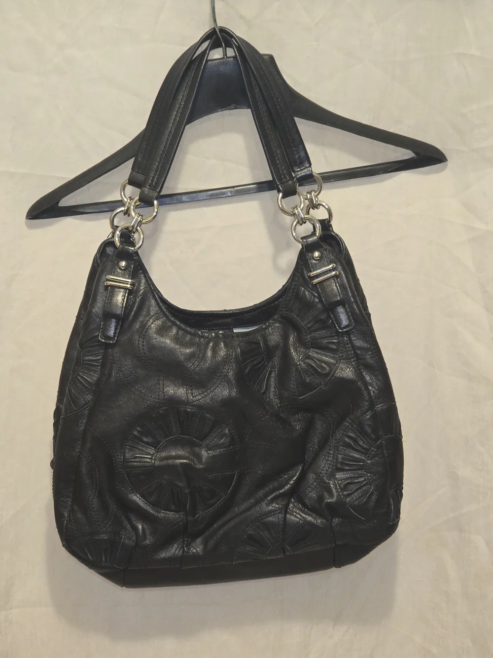 Coach Madison Embellished Op Art Maggie Black Leather Bag
